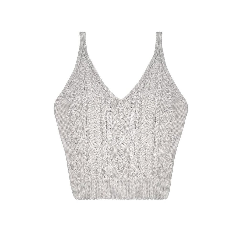 Classic Cotton Cable Knit V-Neck Tank Top by Canada Knitwear